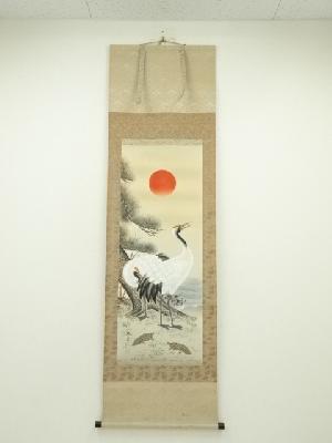 珠香筆　松竹梅鶴亀　肉筆絹本掛軸